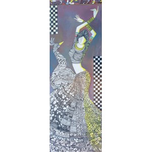 Rafique Somroo, 12 x 36, Mixed Media on Canvas, Figurative Painting, AC-RSO-046